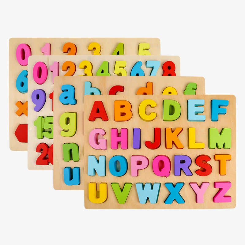 数字字母动物拼板 宝宝益智拼图认知手抓板木制玩具1-2-3岁幼儿童