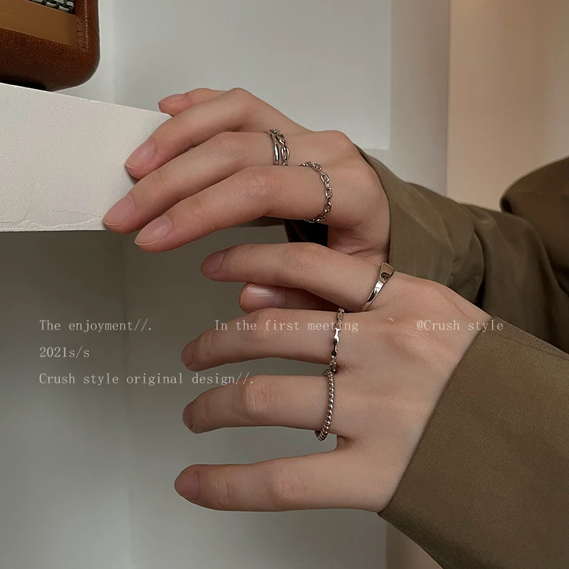 合金戒指 YIZUN.CHOMEL素圈叠戴戒指组合女轻奢高级冷淡风食指戒