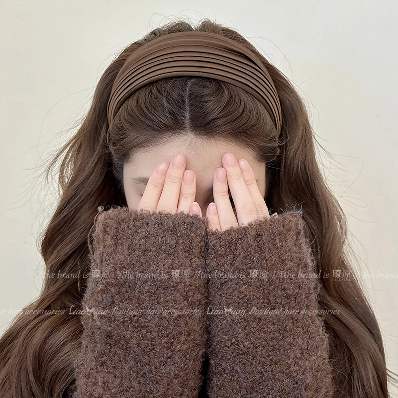 YIZUN.CHOMEL韩系简约咖宽边发卡发箍女新款高级感发带复古发饰