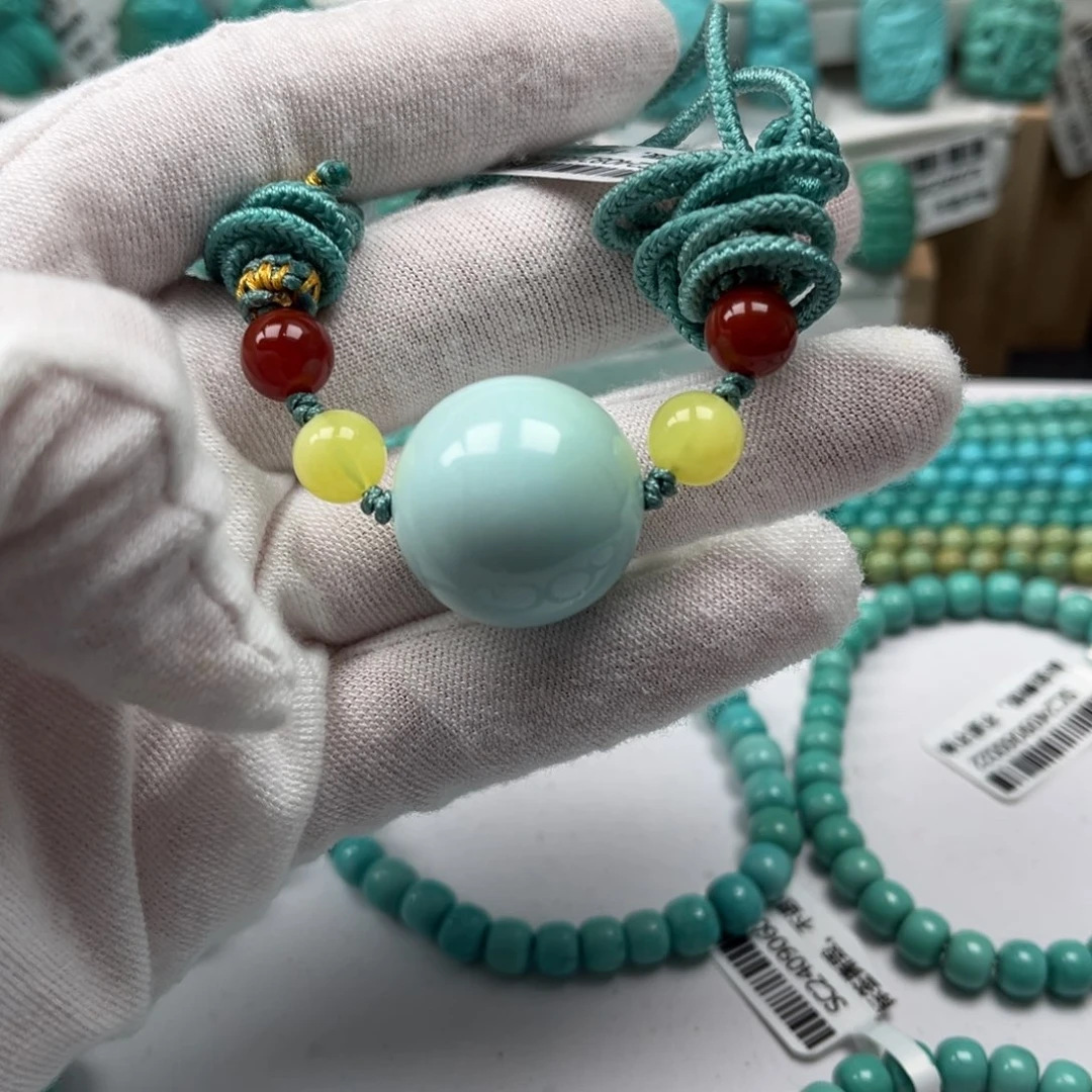 绿松石圆珠银S925镶嵌