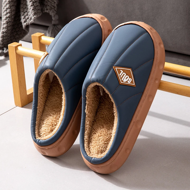 男士棉拖鞋秋冬季室内居家家用简约保暖加绒软底防滑踩屎感拖鞋