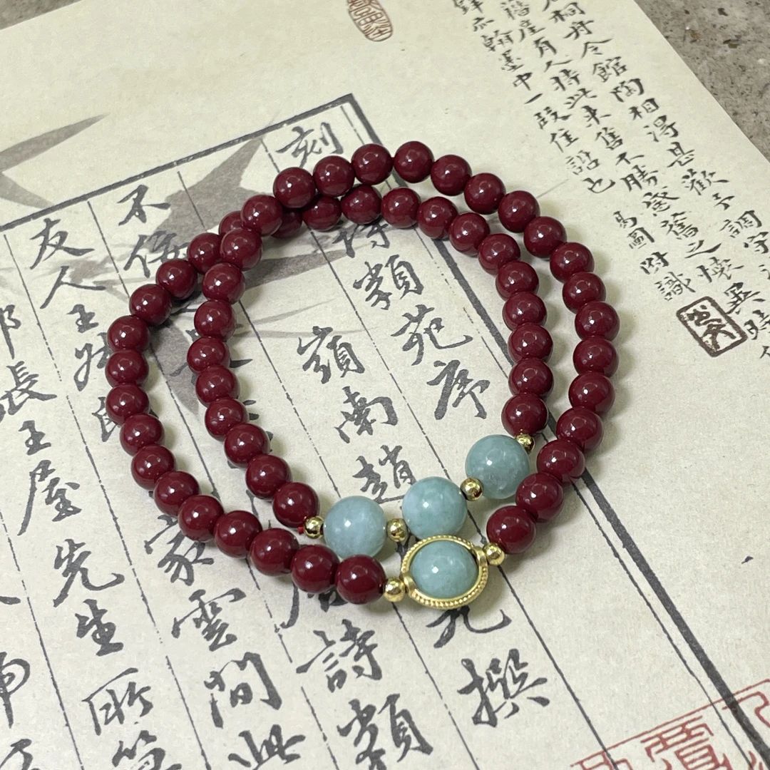 含辰砂工艺品设计款冰冰蓝转运珠双圈手串（多样性发货）Z118