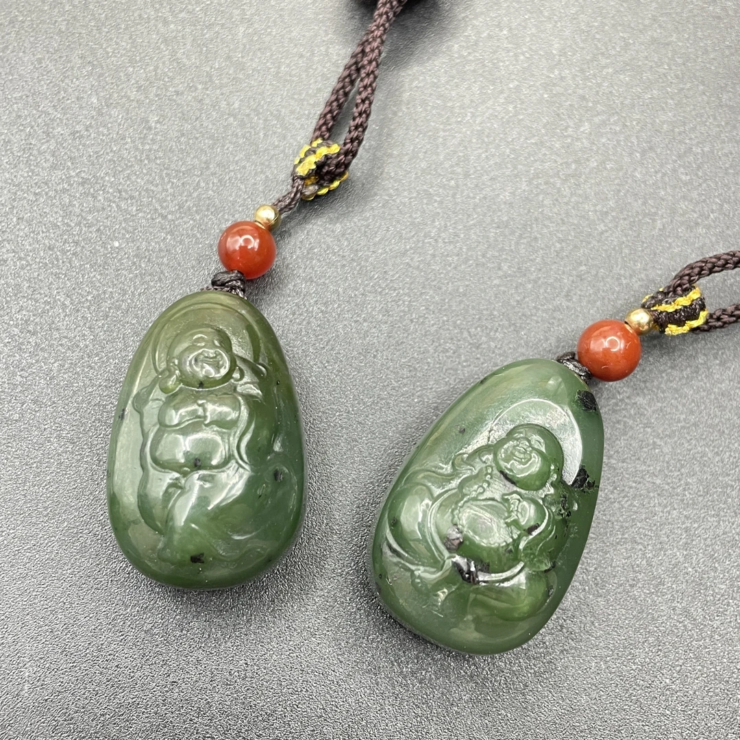 保真天然 和田玉碧玉吊坠 油润精雕弥勒佛挂坠 （多样性发货）H245