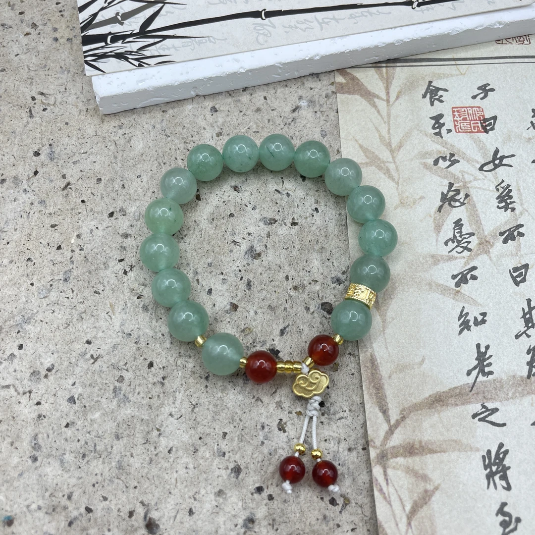 天然玉石 手工编织卡10祥云冰透绿单圈玉手串 （多样性发货） D126