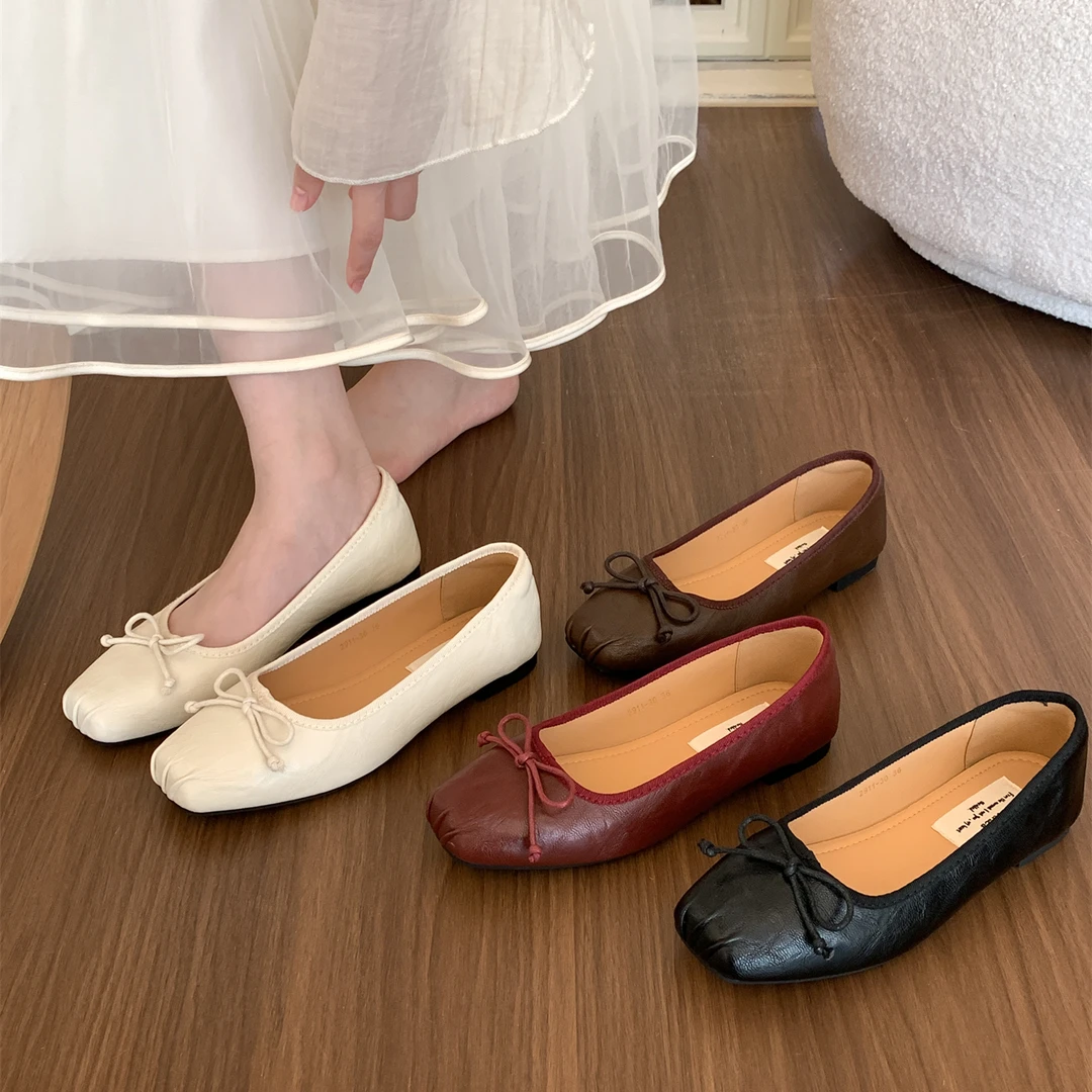 复古软底浅口单鞋女秋蝴蝶结气质防滑软底蛋卷鞋高级感懒人鞋瓢鞋