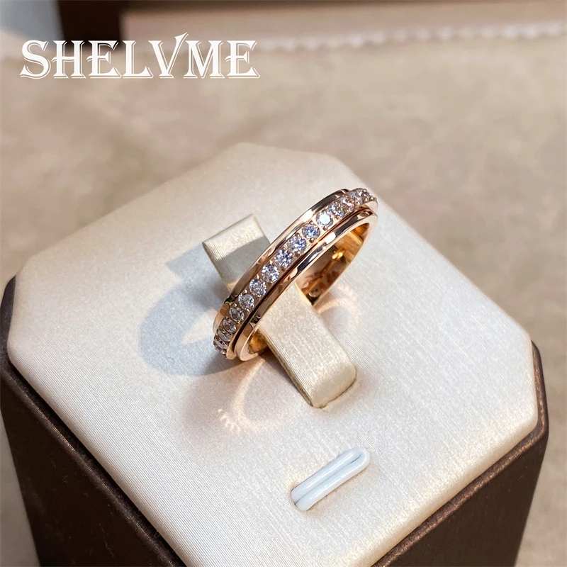 钛钢合成锆石戒指 【SHELVME】时来运转转动戒指经典时尚情侣对戒
