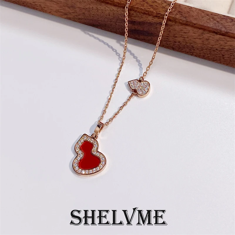 钛钢项链 【SHELVME】时尚轻奢红色葫芦项链贝壳葫芦坠链