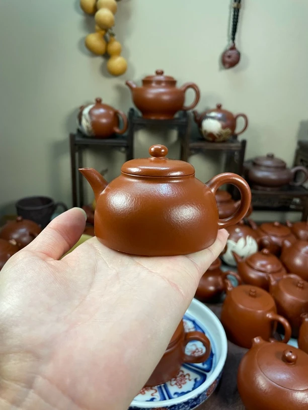 原矿朱泥精工全手工制作 慕古风 半月紫砂壶