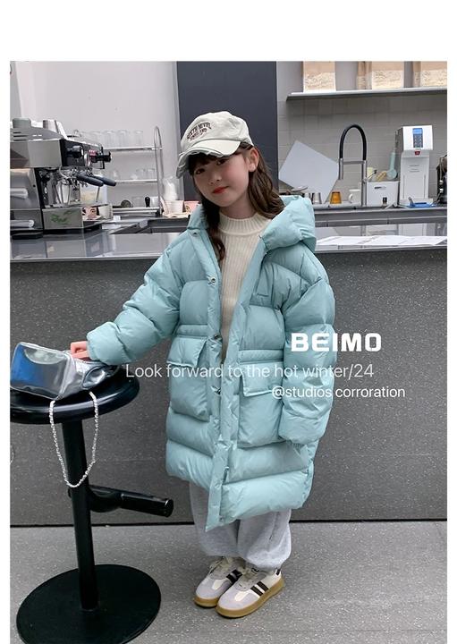 2024拼色加厚上款冬季东北一件过冬洋气连帽保暖男宝女宝羽绒服