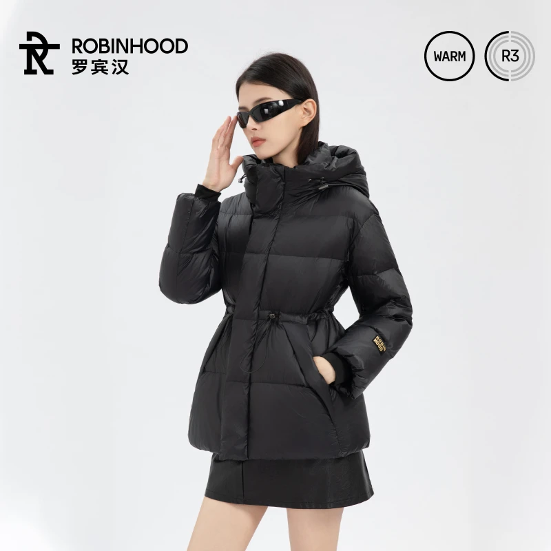 罗宾汉女款黑白金升级款短款收腰轻薄保暖鸭绒羽绒服Q-R241Y5011