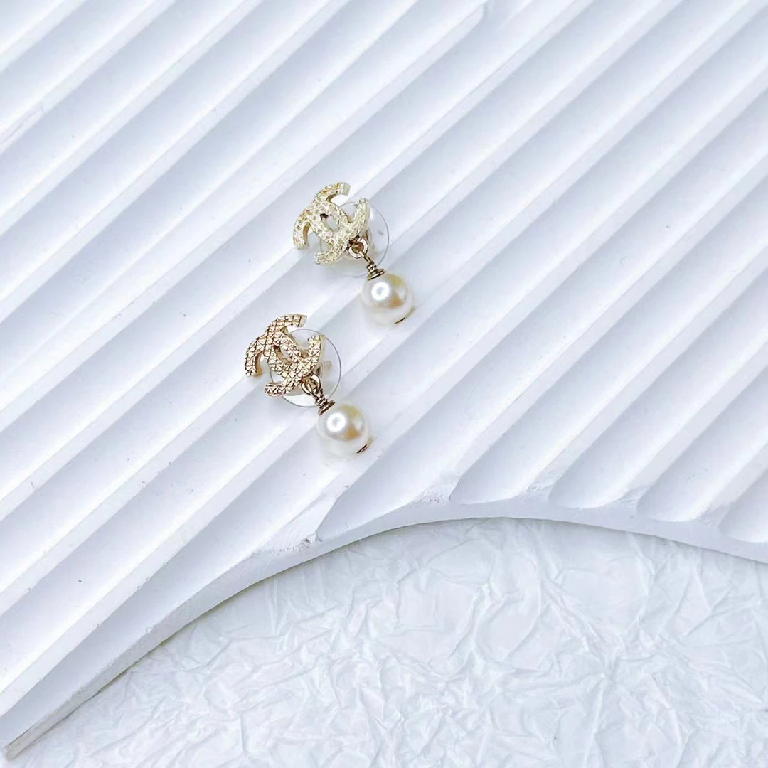 95新  柚礼中古Yooli vintage/双c珍珠耳钉xp