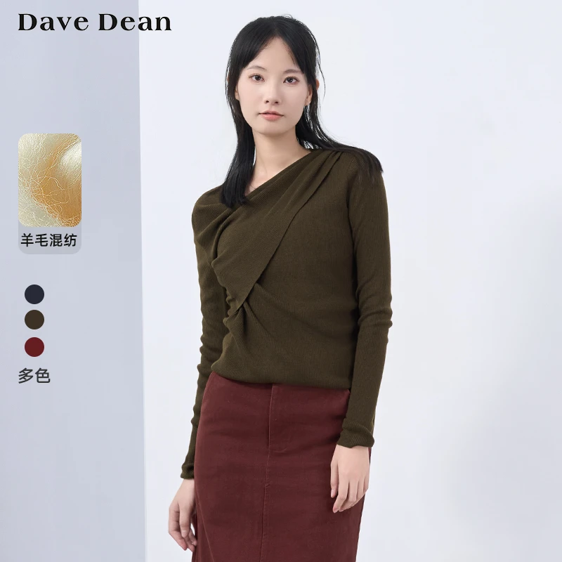 DaveDean【商场同款】不规则设计感显瘦针织衫2024秋季新款11768