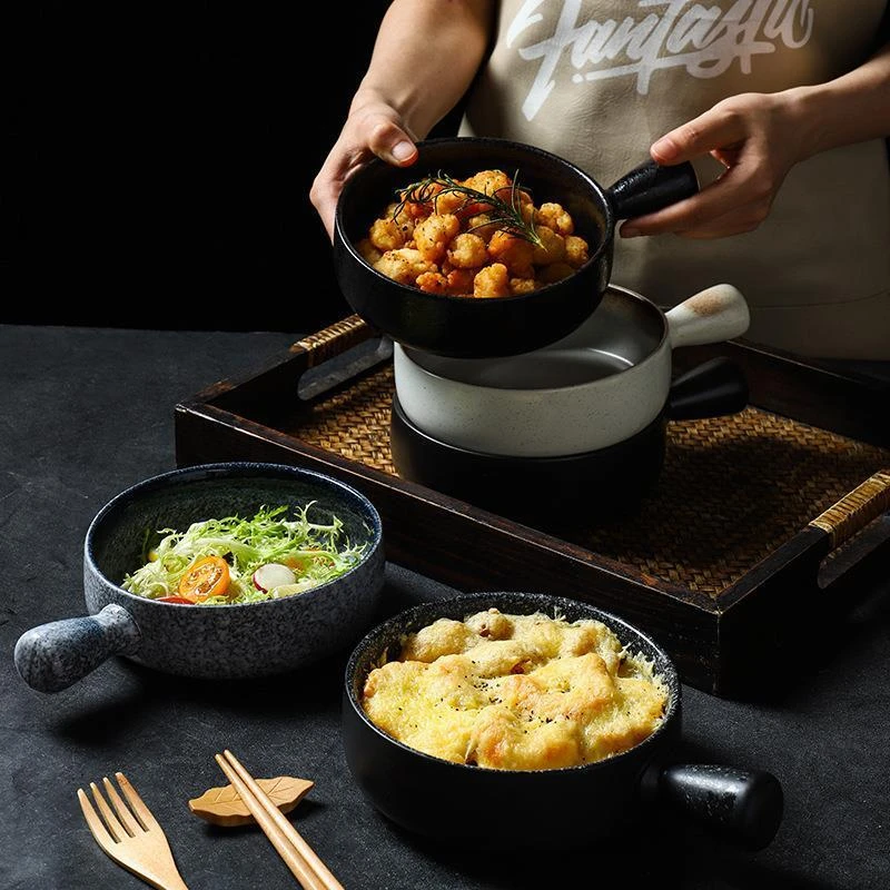 日式泡面碗单个陶瓷碗宿舍水果碗可爱学生手柄碗创意饭碗面碗商用