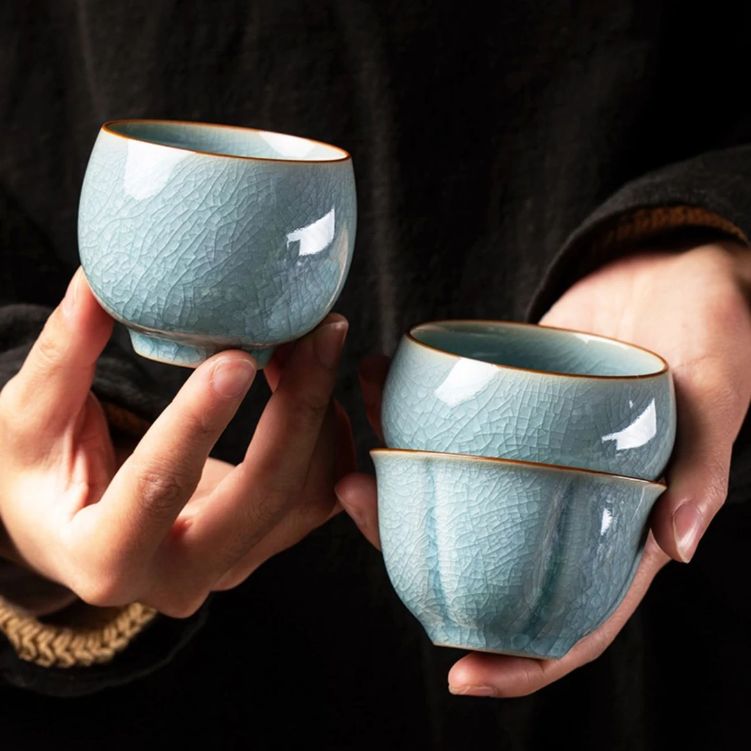 汝瓷冰花茶杯陶瓷主人单杯高档中式送礼冰裂品茗杯茶碗茶具品质