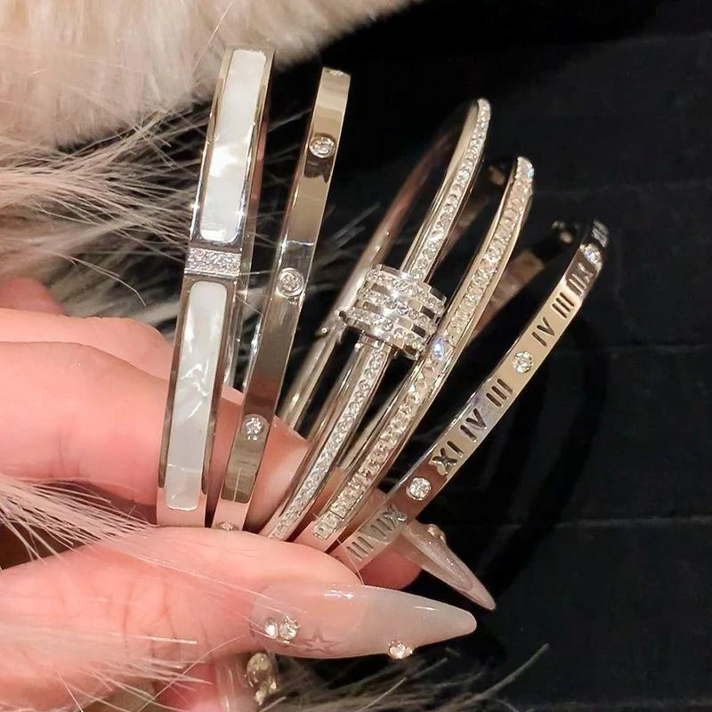 钛钢合成锆石手镯 浪漫至上钛钢不掉色手镯小众百搭轻奢简约个性