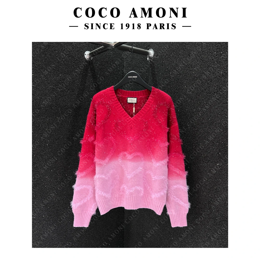 短款甜美时尚爱心V领套头宽松毛衫长袖毛衣长袖针织衫女 DS258