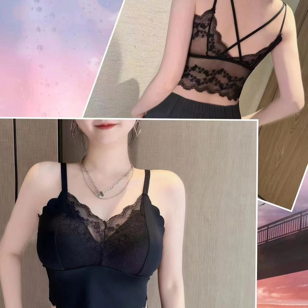 2024新款美背内衣抹胸女内搭带胸垫吊带背心打底上衣舒适蕾丝女士