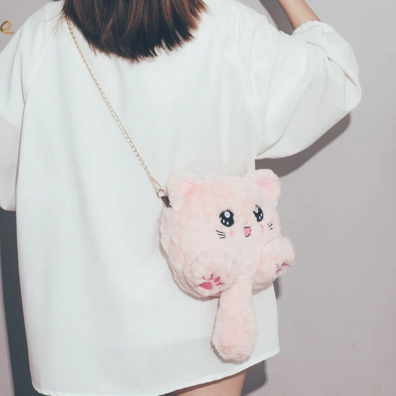 2023新款潮可爱毛绒小包包女秋冬卡通小猫玩偶包少女心单肩斜挎包