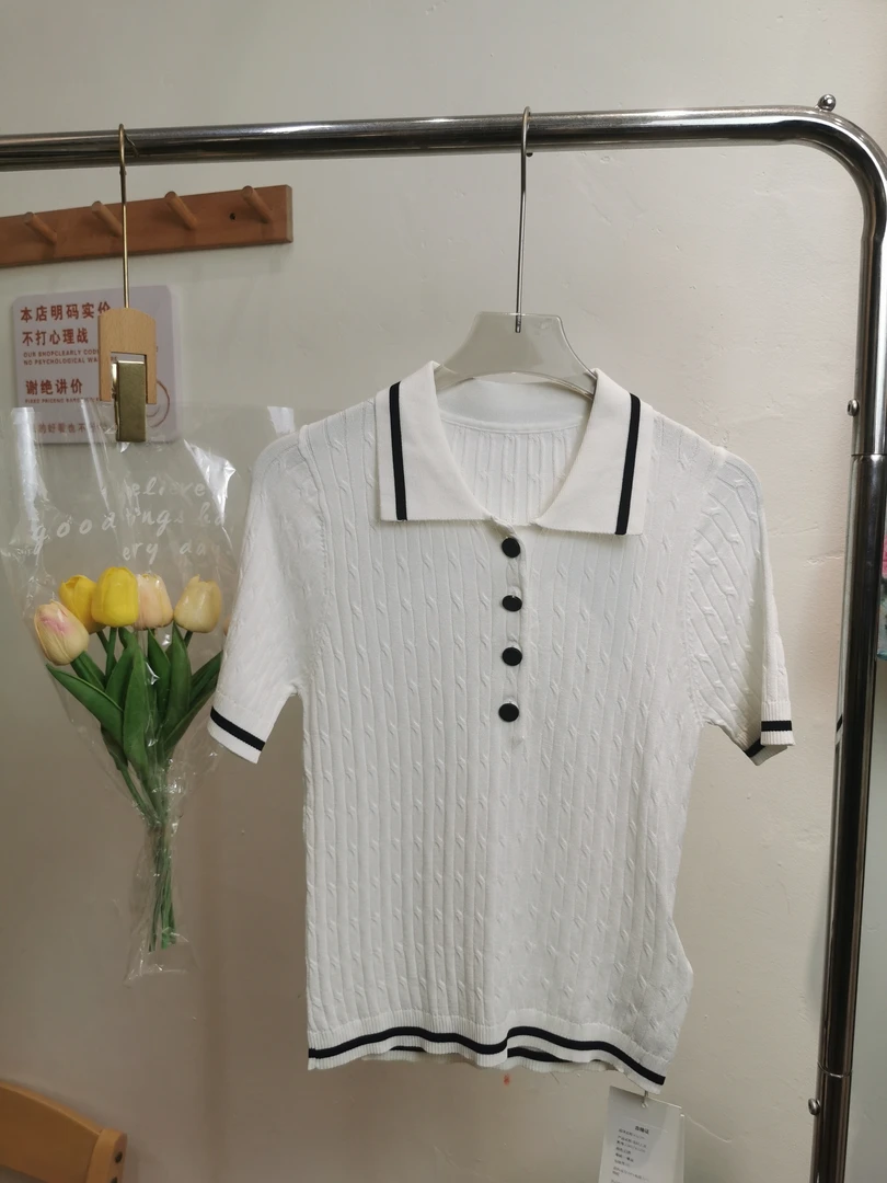 短袖减龄翻领毛针织衫开衫休闲polo套头夏季时尚气质简约女装