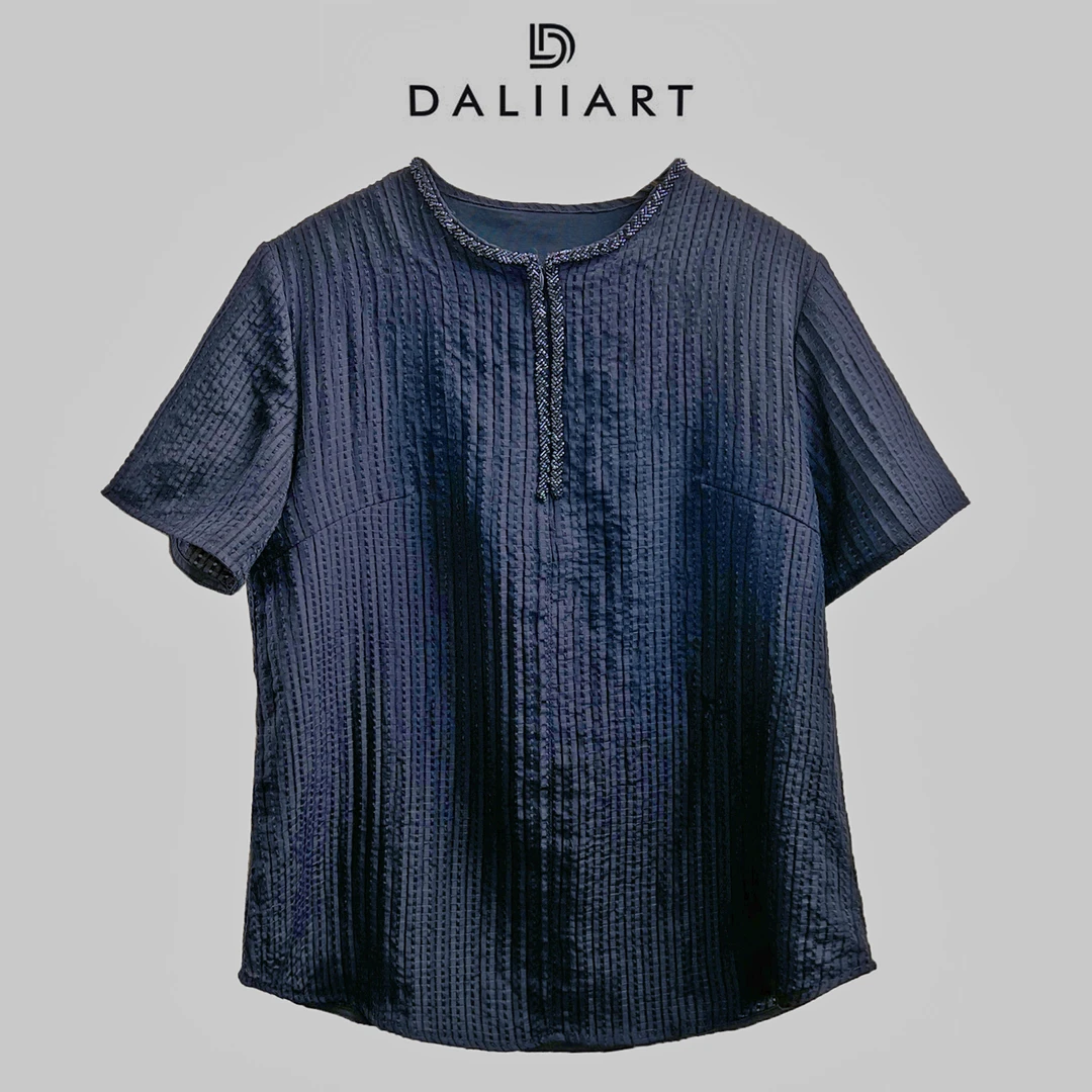 大丽6A级桑蚕丝泡泡纱肌理格纹钉珠领王妃无袖小衫DLTX0982