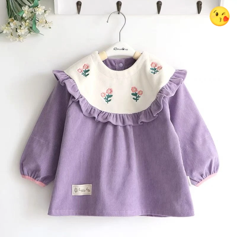 女孩罩衣宝宝吃饭防水防脏春秋长袖围裙儿童外穿围兜可爱反穿衣