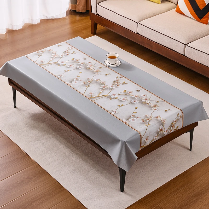 花开金枝新款防水防油防烫免洗家用长方形茶几专用网红桌布