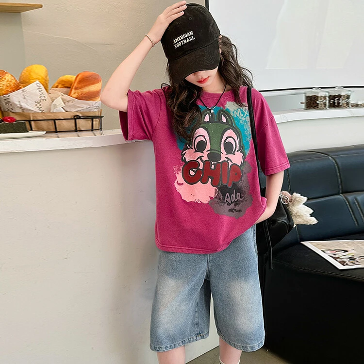 （DM148）2024年套装夏季女童中大童潮流（红色抽绳牛仔裤）