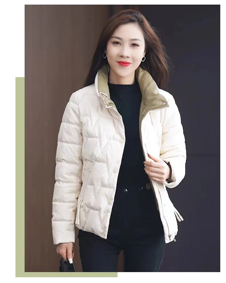 时尚优雅纯色轻薄皮棉衣2024年冬季修身显瘦小个子减龄外套83035