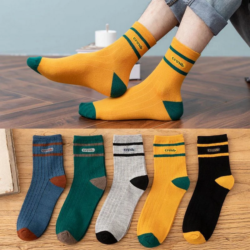 秋冬款中筒袜子男士透气防臭运动袜日系学院风潮流百搭长筒袜男袜