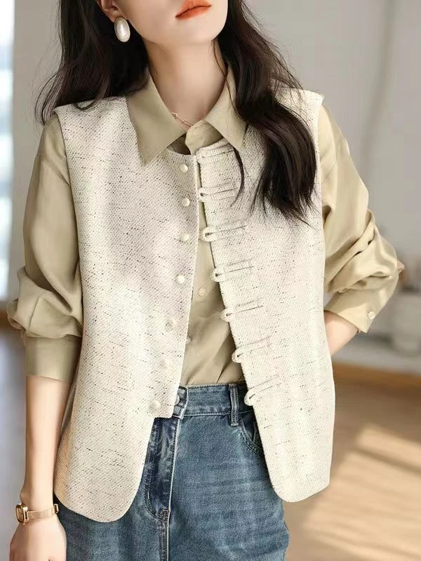 新中式国风上衣马甲女2025春秋新款复古盘扣独特别致马夹上衣外套