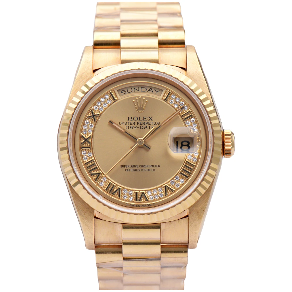99新 Rolex/劳力士 星期日历型18238原钻36表径18k黄金机械男表