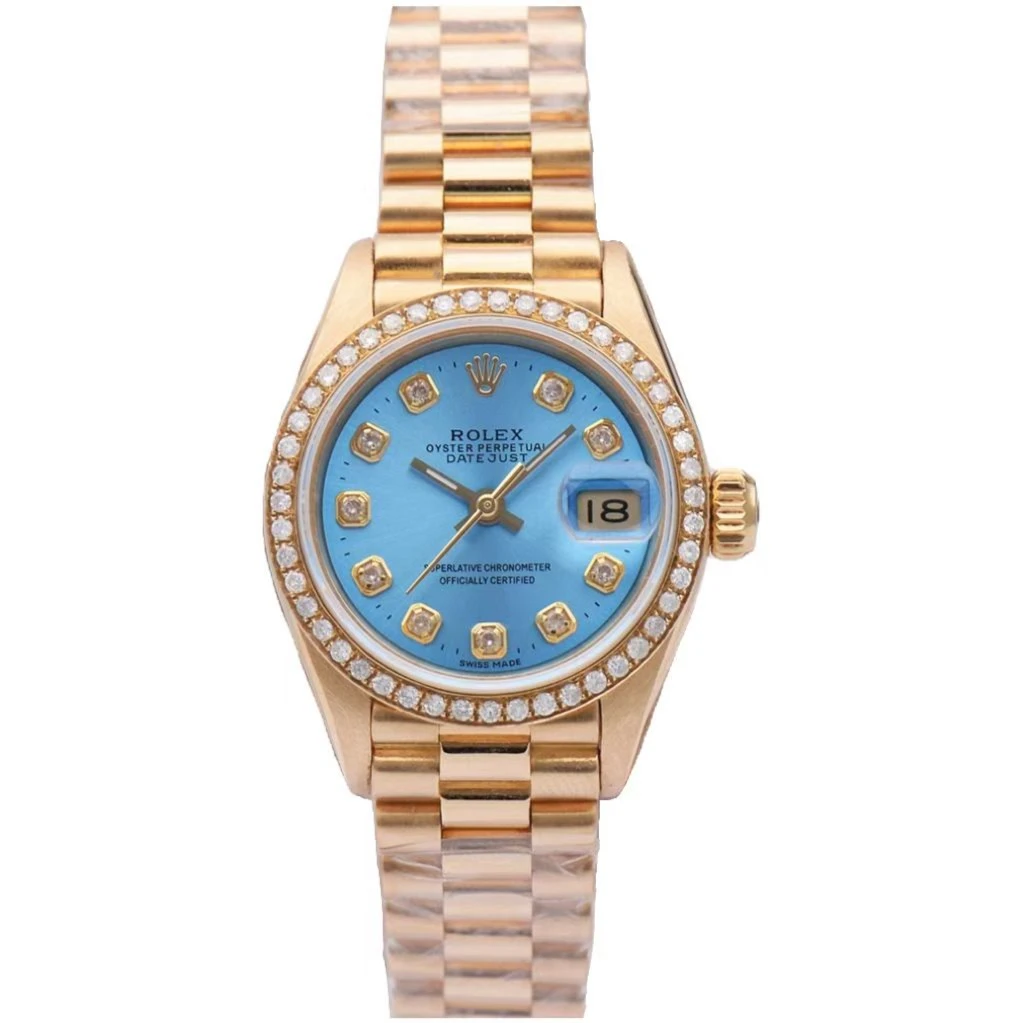 99新 Rolex/劳力士 日志型69178/18k黄金冰宝蓝26MM自动机械女表