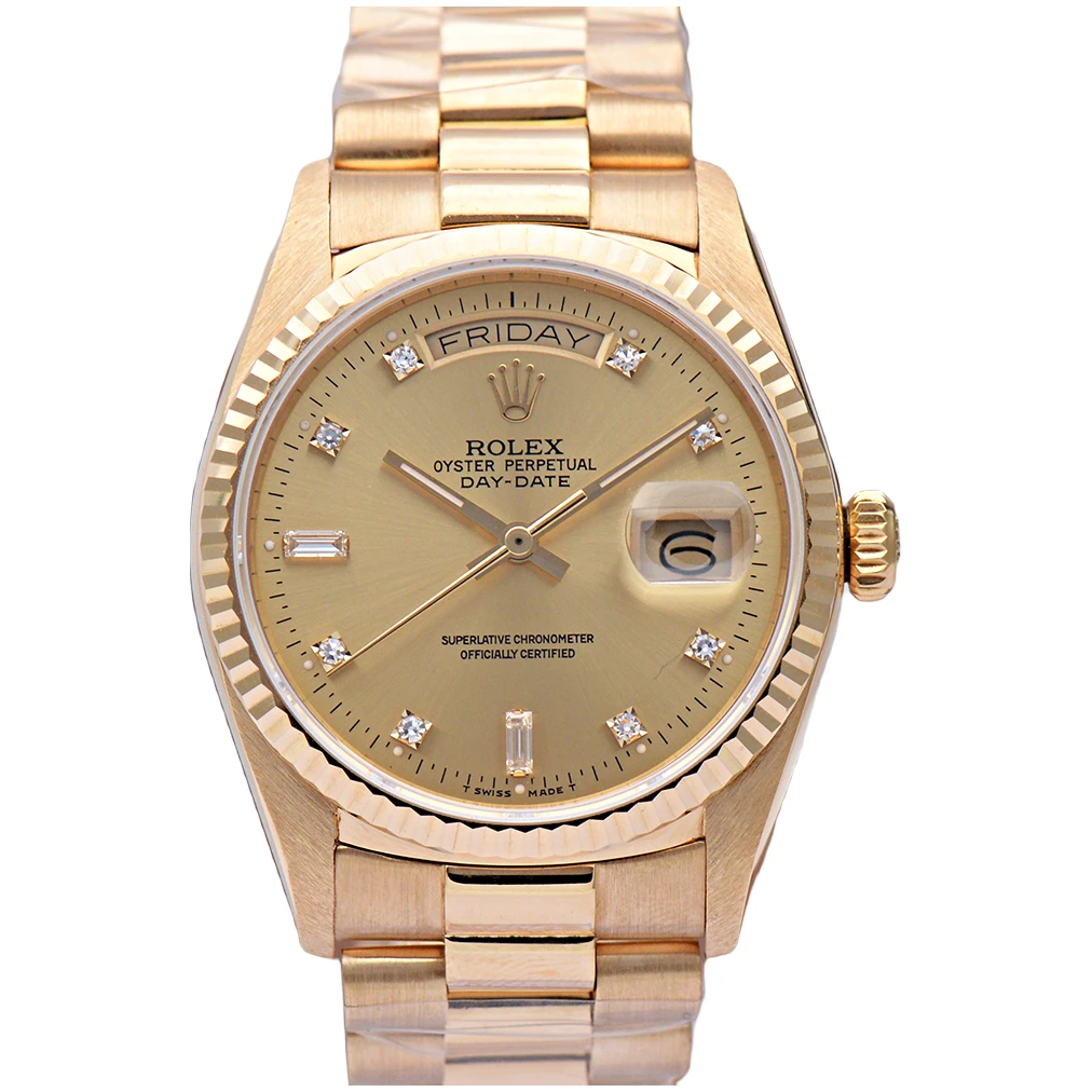 99新 Rolex/劳力士 星期日历型18238香槟原钻36mm自动机械男表