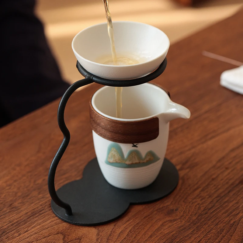 创意陶瓷远山一体茶滤手工公道杯茶漏架支架茶具配件过滤器茶隔