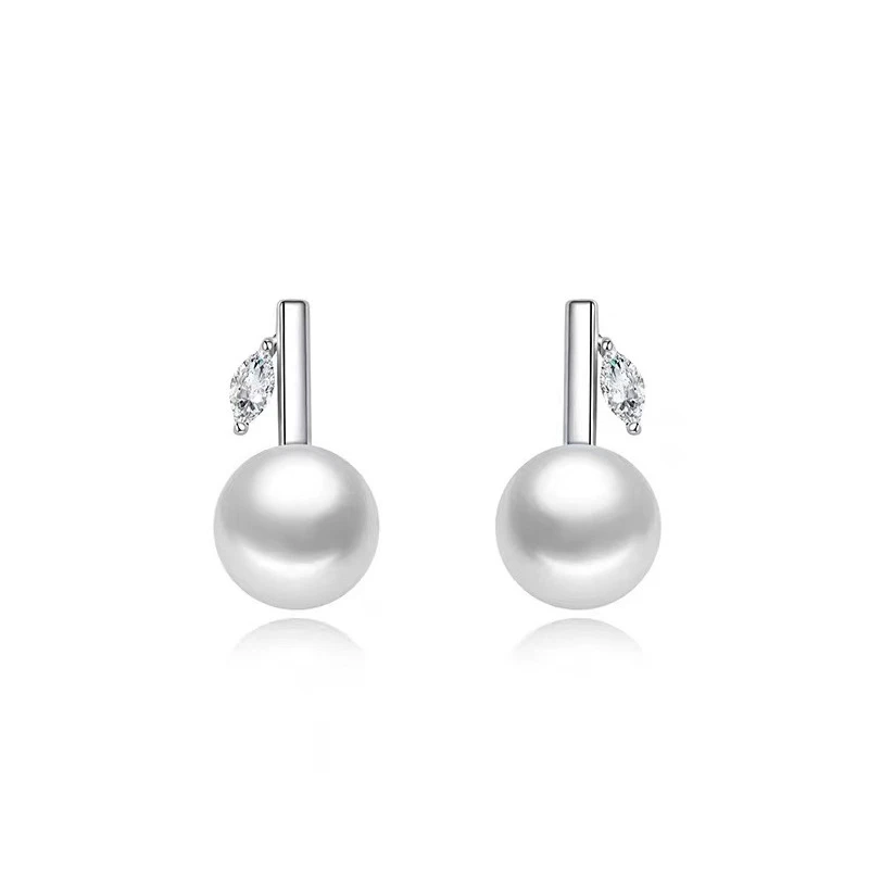 925银仿珍珠耳饰 S925银耳钉女小众设计嫩芽树叶耳环高级感