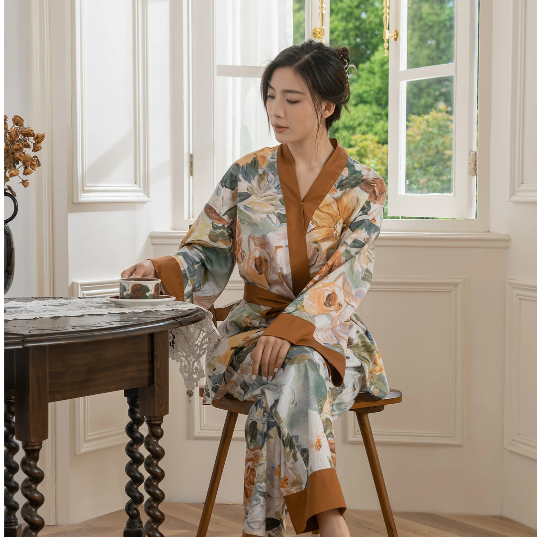 【色拉房子】奥地利进口天丝+长绒棉数码印花女款家居服长袖套装
