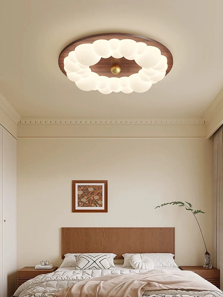 中古卧室吸顶灯现代简约奶油侘寂风胡桃木客厅书灯具灯饰全套