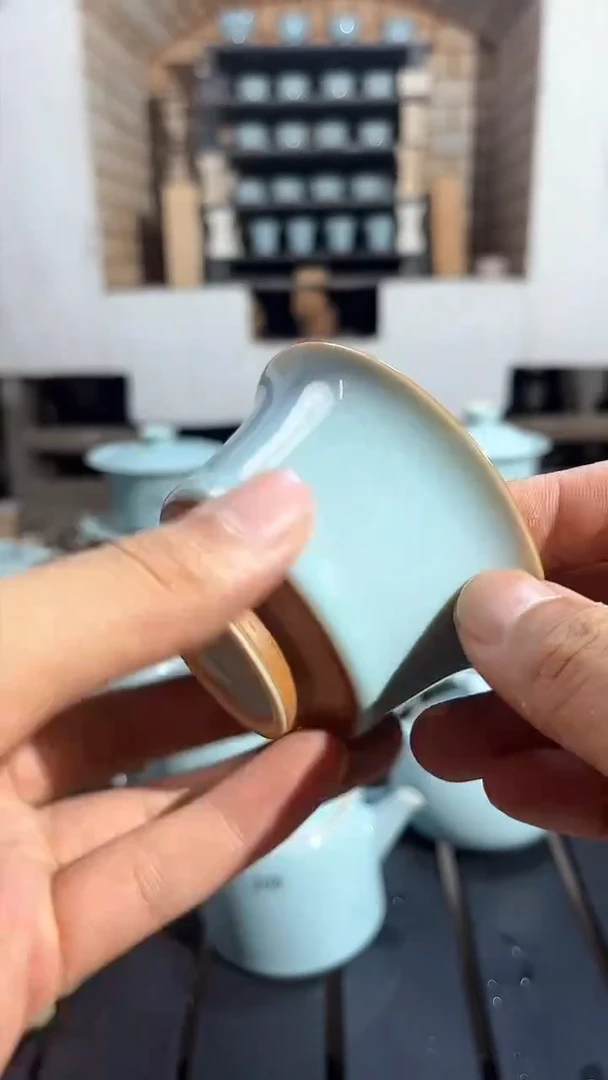 【闪购商品】1汝州汝瓷原产地天青马蹄杯