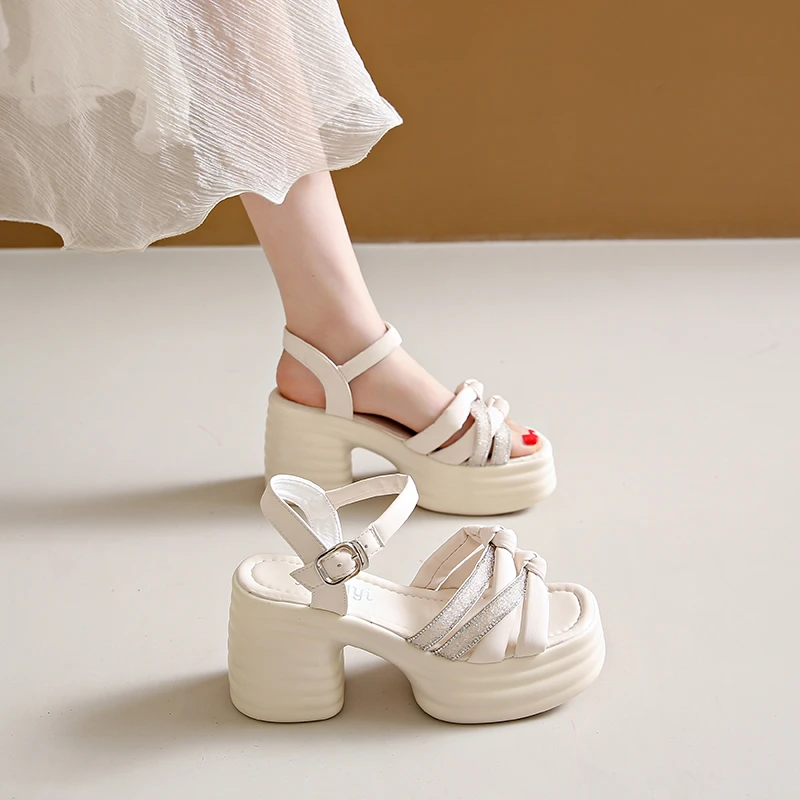 仙女风厚底增高粗跟高跟小个子罗马凉鞋女配裙子夏季外穿2025新款