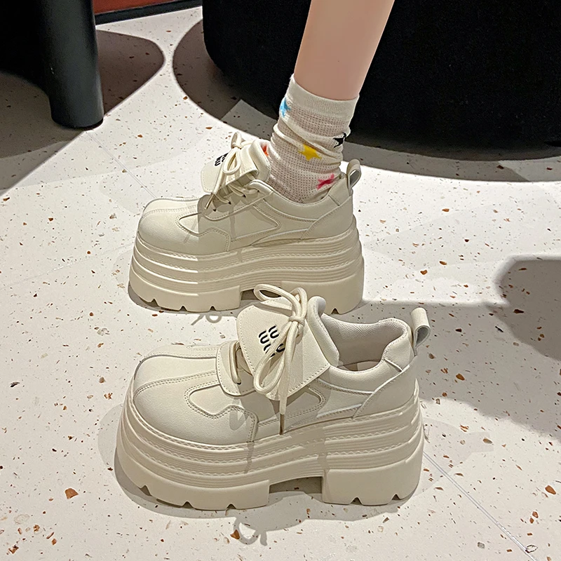 10公分厚底乐福鞋女2025新款春季小个子松糕单鞋系带休闲轻便单鞋