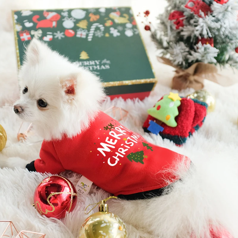 小狗狗圣诞节衣服秋冬款泰迪比熊博美小型犬冬季保暖宠物猫咪冬装