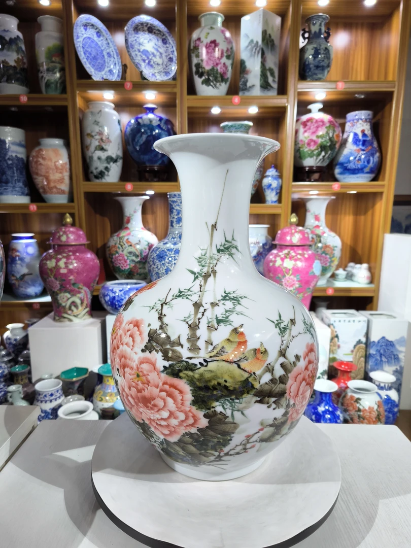 富贵平安釉下彩花鸟赏瓶