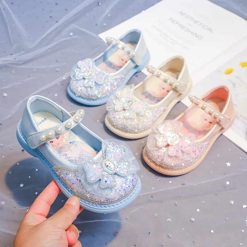 曙尼豪女童单鞋2025春秋新款爱莎水晶鞋儿童公主鞋水钻小女孩皮鞋