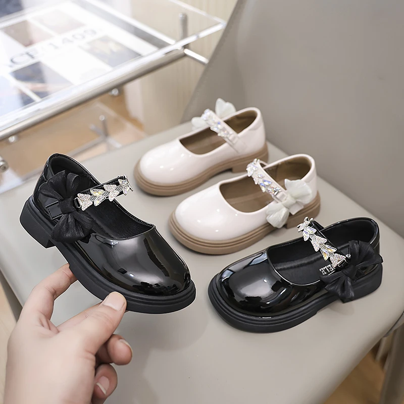 曙尼豪女童公主鞋百搭水钻小皮鞋2024年春秋新款儿童韩版软底单鞋