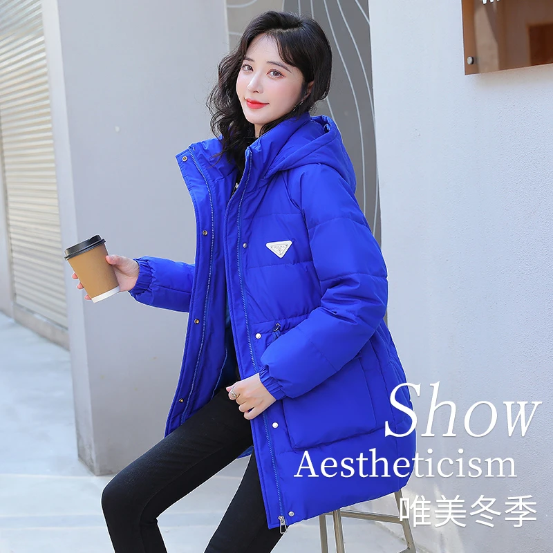 新款韩版收腰显瘦棉服加厚外套女2023冬装中长款连帽棉衣百搭棉袄