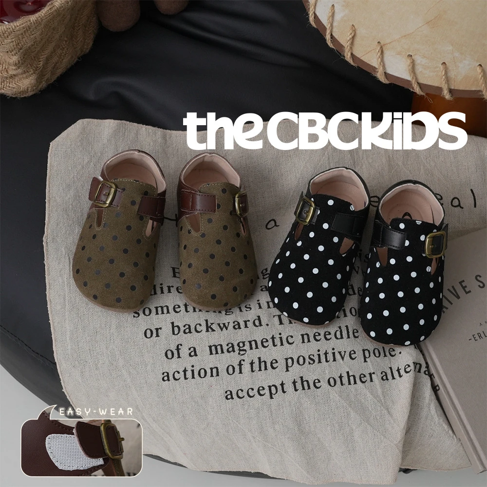 谢金毛小女孩时尚波点勃肯鞋2024秋款复古外穿软底豆豆鞋皮鞋