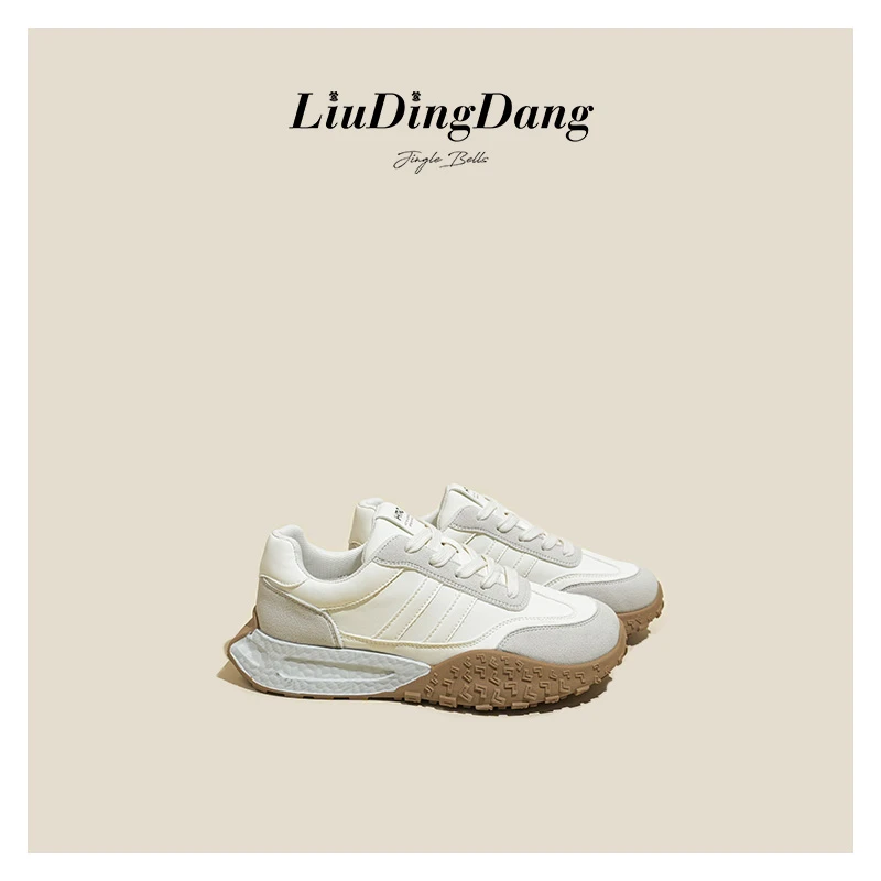 [刘叮咚女鞋]德训鞋女2024新款皮面系带休闲运动百搭阿甘鞋2215