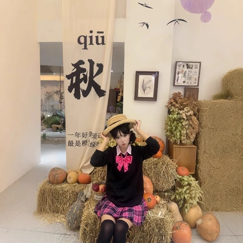 原创正版/小玫原创正版JK制服格裙秋冬校供感学院风黑毛衣套装女