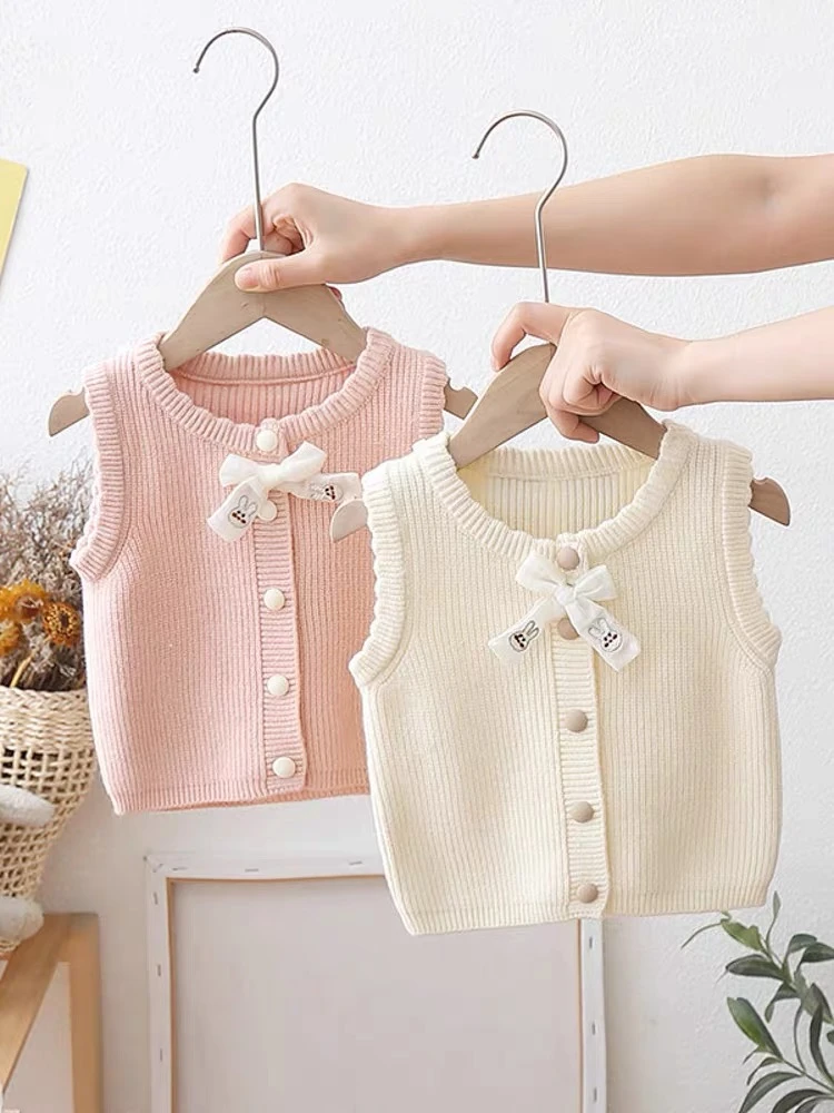 女童超仙甜美针织儿童马甲女宝宝兔耳朵外搭毛线马甲秋装针织背心