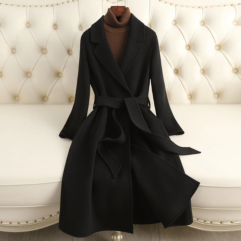 双面羊毛大衣女中长款2024年秋冬新款过膝修身显瘦保暖羊毛呢外套